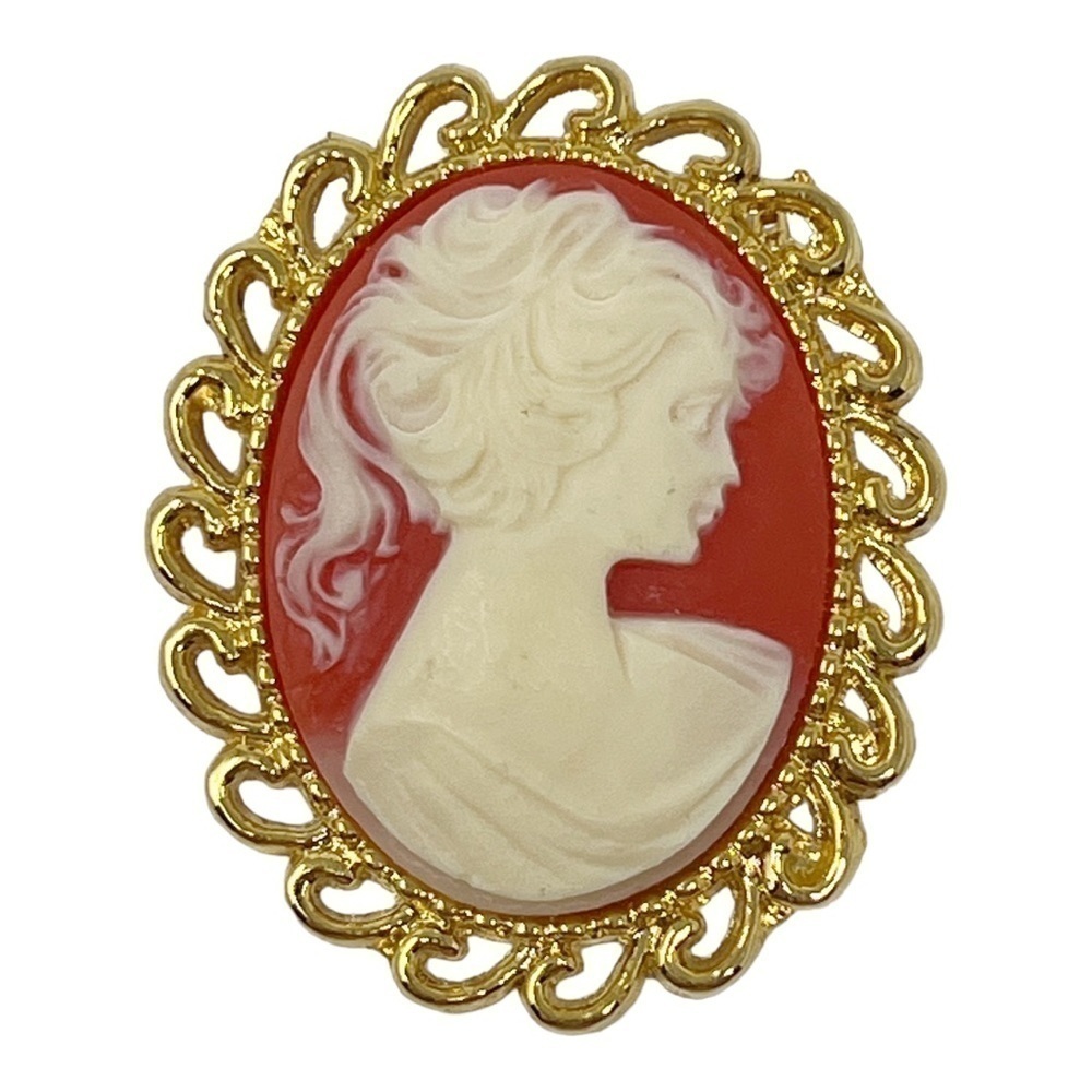 Beautiful Faux Carnelian Cameo Oval Brooch